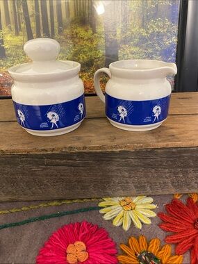 Morgan salt Ceramic Sugar and Creamer Set with Blue Sailor Band
